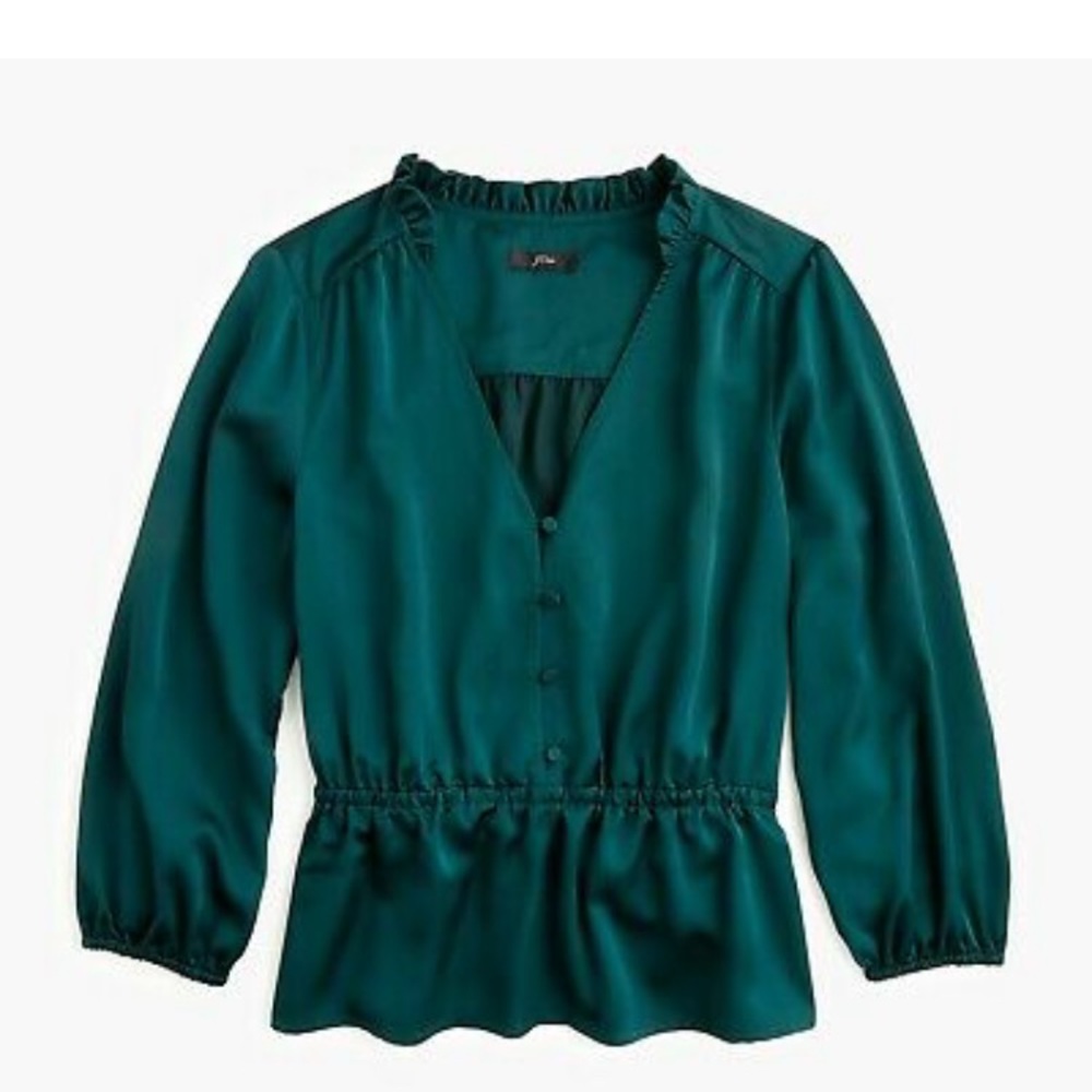 J.Crew V-Neck Button Detail Silk Peplum Top